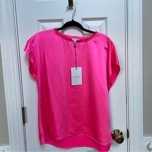 S’edge Sedge Apparel Astor Top Fray Neck Neon Pink Women’s Medium NEW WITH TAGS